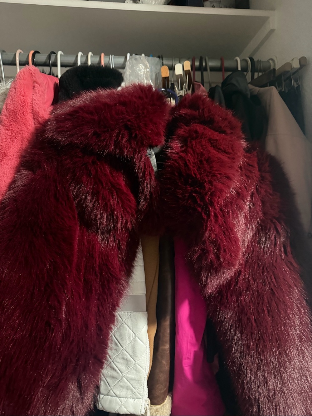 AKIRA Deep Burgundy Faux Fur Coat Collar